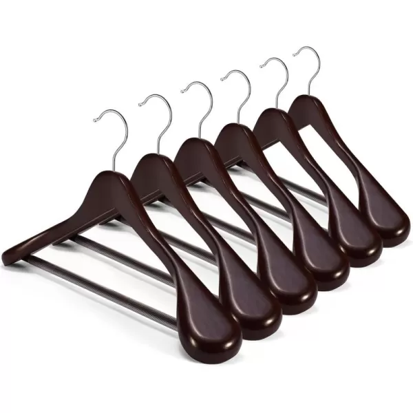 HOUSE DAY Wide Shoulder Wooden Hangers Suit Hangers with Non Slip Pants Bar Smooth Finish 360 Swivel Hook Solid Wood Coat Hangers for Dress Jacket Pants Heavy Clothes Hangers 6 Pack WalnutCherry Wood