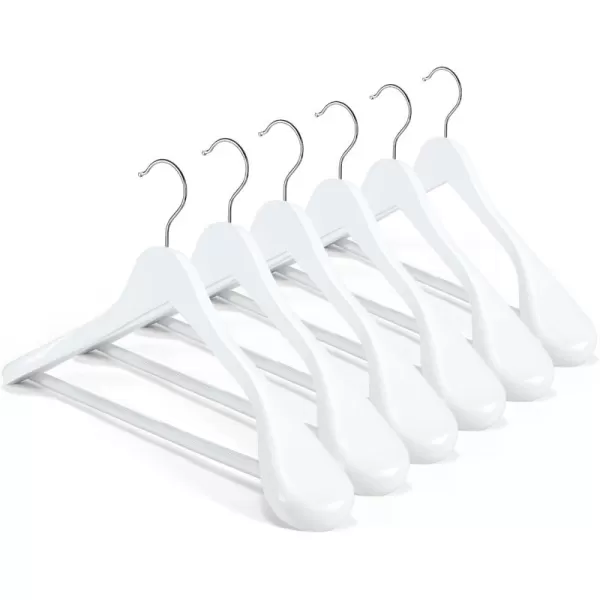 HOUSE DAY Wide Shoulder Wooden Hangers Suit Hangers with Non Slip Pants Bar Smooth Finish 360 Swivel Hook Solid Wood Coat Hangers for Dress Jacket Pants Heavy Clothes Hangers 6 Pack WalnutWhite