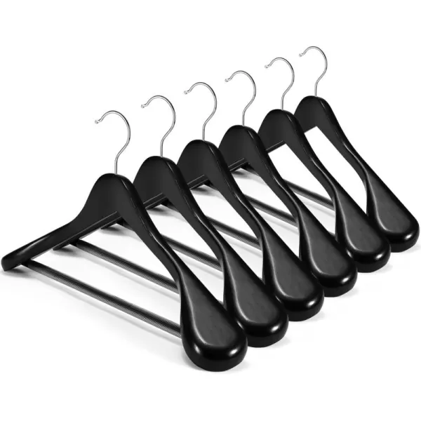 HOUSE DAY Wide Shoulder Wooden Hangers Suit Hangers with Non Slip Pants Bar Smooth Finish 360 Swivel Hook Solid Wood Coat Hangers for Dress Jacket Pants Heavy Clothes Hangers 6 Pack WalnutBlack