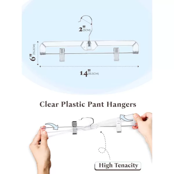 HOUSE DAY 25 Pack Clear Pants Hangers with Clips NonSlip with Adjustable Heavy Duty Slim Plastic Hangers 14quot 360Rotating Swivel Hook Clip Hangers for Trousers Skirts10pcs