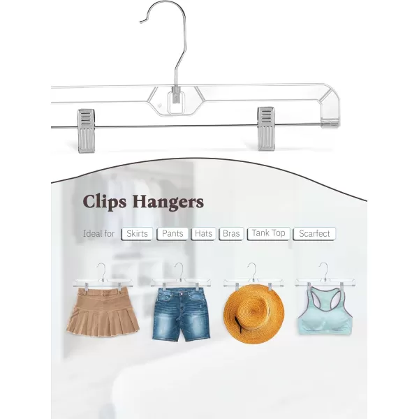 HOUSE DAY 25 Pack Clear Pants Hangers with Clips NonSlip with Adjustable Heavy Duty Slim Plastic Hangers 14quot 360Rotating Swivel Hook Clip Hangers for Trousers Skirts50pcs