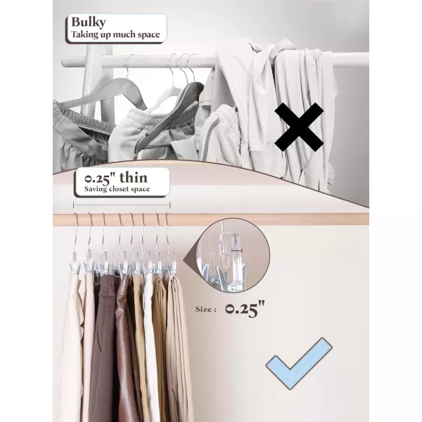 HOUSE DAY 25 Pack Clear Pants Hangers with Clips NonSlip with Adjustable Heavy Duty Slim Plastic Hangers 14quot 360Rotating Swivel Hook Clip Hangers for Trousers Skirts50pcs