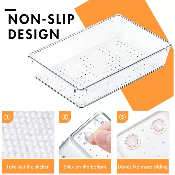 HOUSE DAY Desk Drawer Organizer Bins 6 PCS 962quot Clear Drawer Organizers with Silicone Pads Vanity Organizers and Storage Non Slip Plastic Drawer Organizer for Makeup Bathroom Kitchen Office