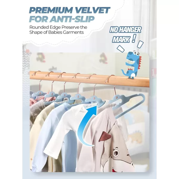 HOUSE DAY Premium Velvet Baby Hangers 60 Pack 114 Kids Velvet Hangers Sturdy Baby Hangers for Closet White Baby Clothes Hangers Toddler Hangers Infant Children Non Slip Hanger for Nursery UseBlue