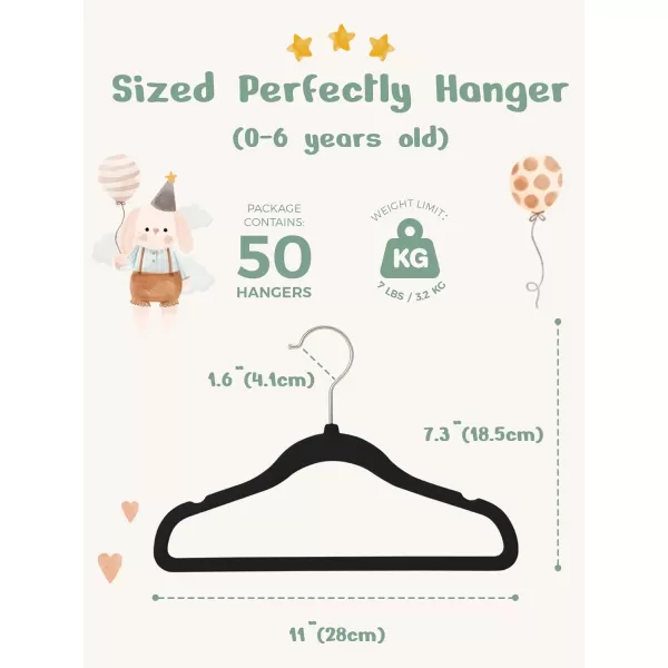 HOUSE DAY Velvet Baby Hangers 50 Pack Premium Childrens Hangers for Baby Infant ampamp Toddler Clothes Durable Non Slip Baby Felt Hangers Beige 11 Inch Baby Hangers for Closet Ideal for Everyday UseBlack