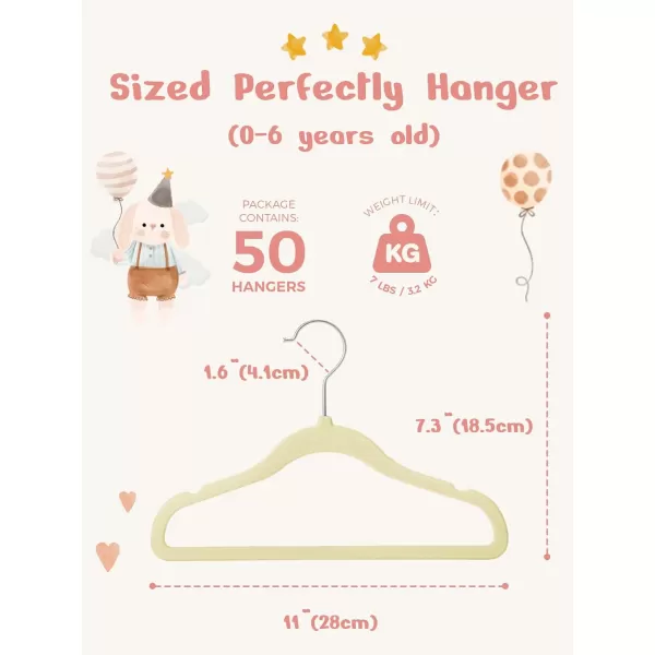 HOUSE DAY Velvet Baby Hangers 50 Pack Premium Childrens Hangers for Baby Infant ampamp Toddler Clothes Durable Non Slip Baby Felt Hangers Beige 11 Inch Baby Hangers for Closet Ideal for Everyday UseBeige