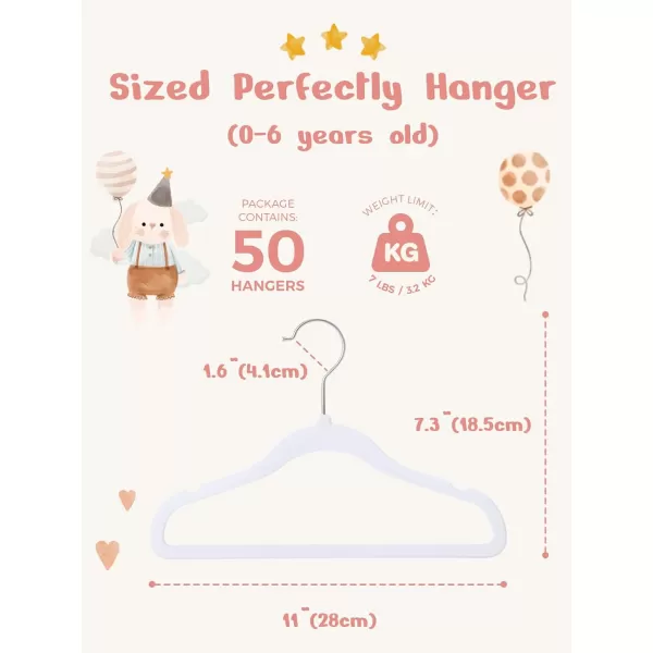 HOUSE DAY Velvet Baby Hangers 50 Pack Premium Childrens Hangers for Baby Infant ampamp Toddler Clothes Durable Non Slip Baby Felt Hangers Beige 11 Inch Baby Hangers for Closet Ideal for Everyday UseWhite