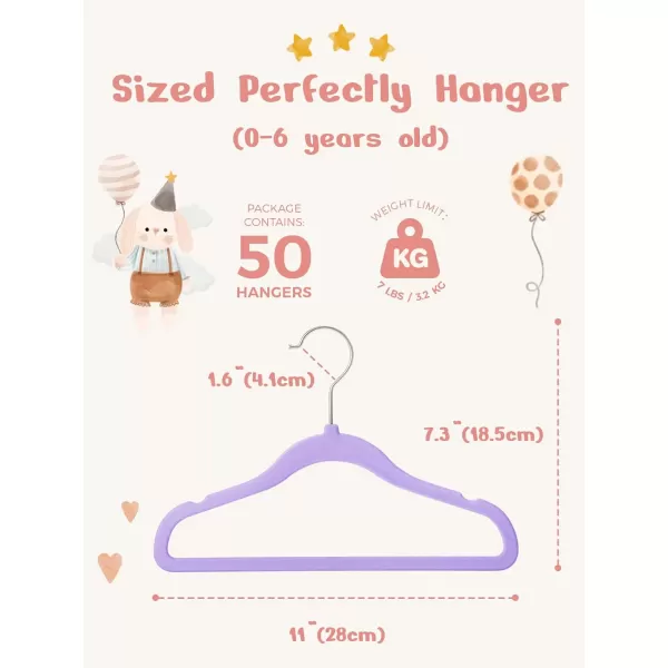 HOUSE DAY Velvet Baby Hangers 50 Pack Premium Childrens Hangers for Baby Infant ampamp Toddler Clothes Durable Non Slip Baby Felt Hangers Beige 11 Inch Baby Hangers for Closet Ideal for Everyday UsePurple