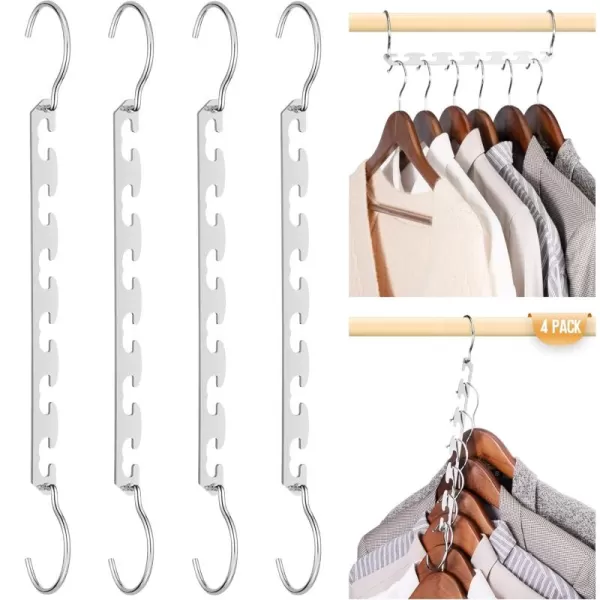 HOUSE DAY Closet Organizers and Storage Space Saving Hangers 12 Pack Stainless Steel Magic Hangers Upgraded Sturdy Multiple Hangers in one Space Saver Clothes Hangers College Dorm Room Essentials4 PACK