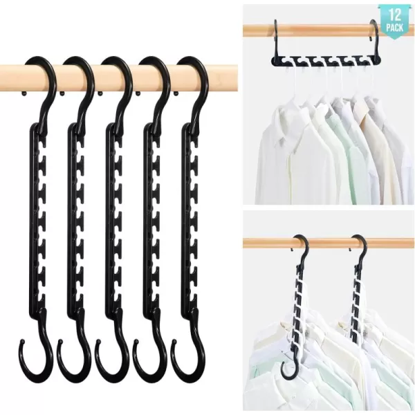 HOUSE DAY Sturdy Plastic Space Saving Hangers 12 Pack Cascading Hangers Organizer Closet Space Saver 80 and Wrinkle Free Clothes Multi Collapsible Hangers for Heavy Clothes Shirts Pants BlackBlack