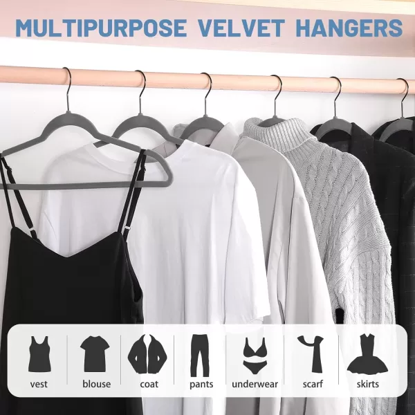 HOUSE DAY Black Velvet Hangers 60 Pack Velvet Clothes Hangers Non Slip Felt Hangers Heavy Duty Coat Hangers for Closet Ultra Slim Hangers Black Hangers Space Saving Hangers for Suits ShirtGray