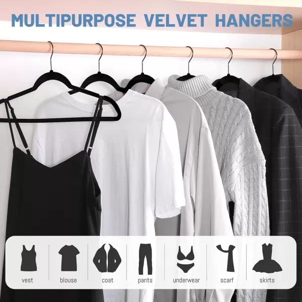 HOUSE DAY Black Velvet Hangers 60 Pack Velvet Clothes Hangers Non Slip Felt Hangers Heavy Duty Coat Hangers for Closet Ultra Slim Hangers Black Hangers Space Saving Hangers for Suits ShirtBlack