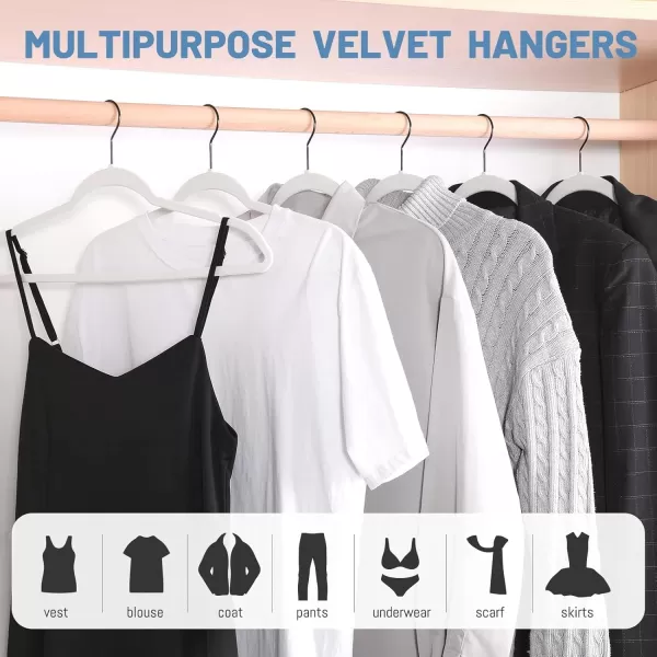 HOUSE DAY Black Velvet Hangers 60 Pack Velvet Clothes Hangers Non Slip Felt Hangers Heavy Duty Coat Hangers for Closet Ultra Slim Hangers Black Hangers Space Saving Hangers for Suits ShirtWhite