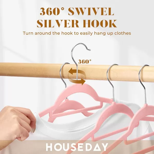 HOUSE DAY Velvet Hangers 60 Pack NonSlip Hangers with Tie Bar Premium Clothes Hangers Slim Felt Hangers Standard Hangers 360 Swivel Hook for Closet Organized StorageElegance Black 72gPcElegance Pink