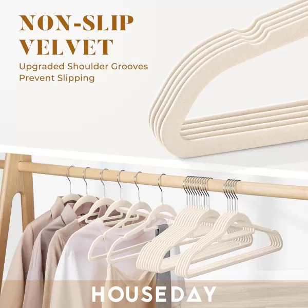 HOUSE DAY Velvet Hangers 60 Pack NonSlip Hangers with Tie Bar Premium Clothes Hangers Slim Felt Hangers Standard Hangers 360 Swivel Hook for Closet Organized StorageElegance Black 72gPcIvory