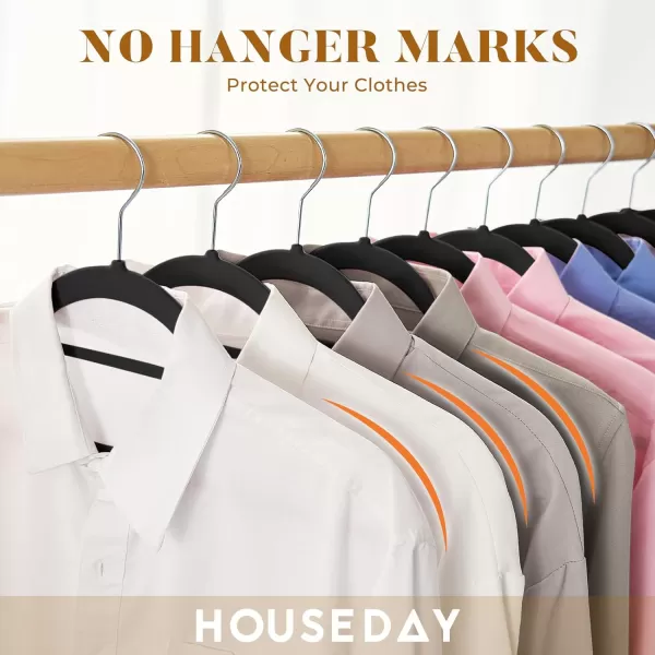 HOUSE DAY Velvet Hangers 60 Pack NonSlip Hangers with Tie Bar Premium Clothes Hangers Slim Felt Hangers Standard Hangers 360 Swivel Hook for Closet Organized StorageElegance Black 72gPcElegance Black