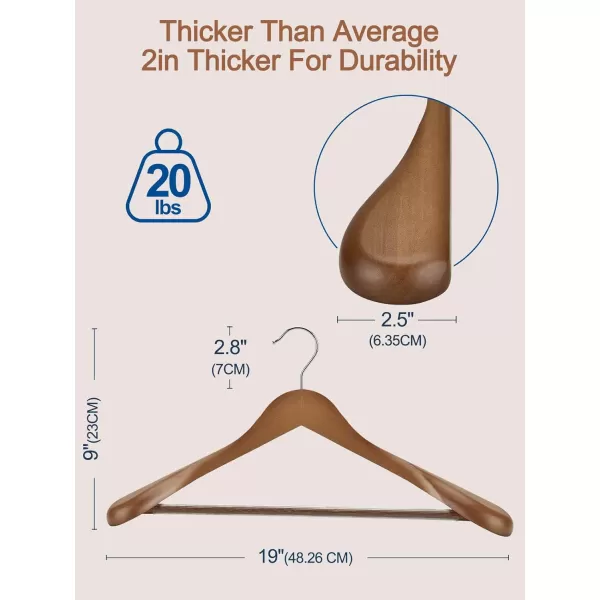 HOUSE DAY 19 Extra Wide Shoulder Wooden Hangers 6 Pack Premium Large Wood Suit Hangers With Non Slip Pant Holder Wide Shoulder Hangers for Suits Coats Jackets Heavy Wide Clothes Hanger NaturalWalnut