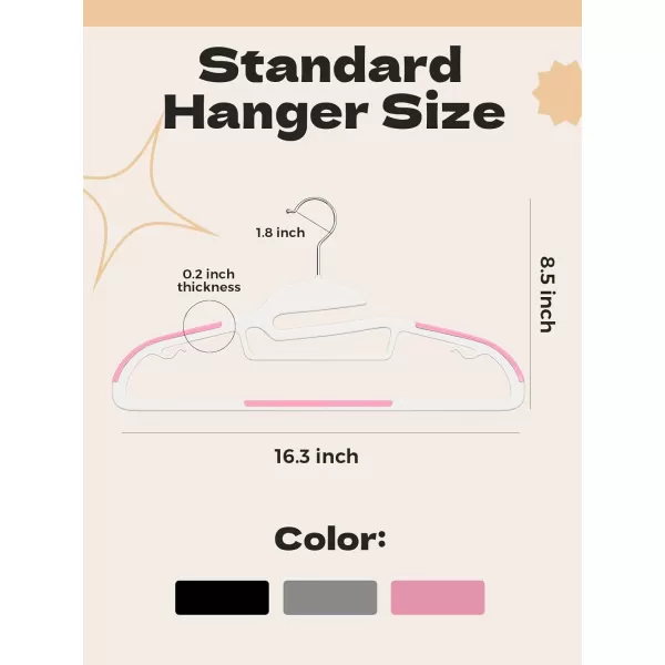 HOUSE DAY Black Plastic Hangers 50 Pack Slim Clothes Hangers Space Saving Non Slip Hangers with Rubber Pads Sturdy Coat Hangers for Closet SShaped Hangers for Shirt Suit Pant SkirtWhite  Pink