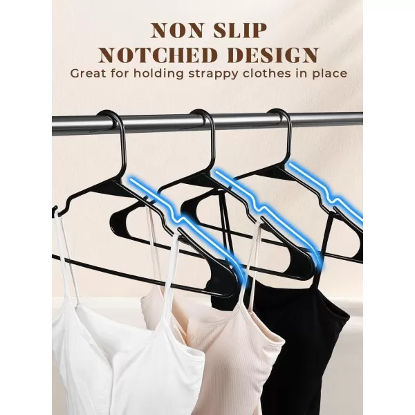 HOUSE DAY Black Plastic Hangers 50 Pack with 20 Pack Hanger Connector Hooks Premium Slim Clothes Notched Hangers Space Saving Heavy Duty Closet Hangers for Coat Suit Shirt DressBlack