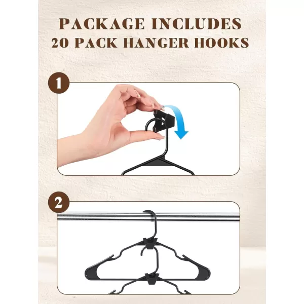 HOUSE DAY Black Plastic Hangers 50 Pack with 20 Pack Hanger Connector Hooks Premium Slim Clothes Notched Hangers Space Saving Heavy Duty Closet Hangers for Coat Suit Shirt DressBlack