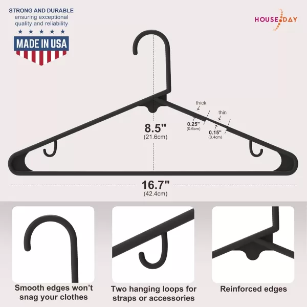 HOUSE DAY Plastic Hangers Black 60 Pack Durable ampamp Space Saving Clothes Hangers Bulk Suit ampamp Coat Hangers with NonSlip Hook Closet Hangers Lightweight Hangers for Clothing Shirts Pants Dresses