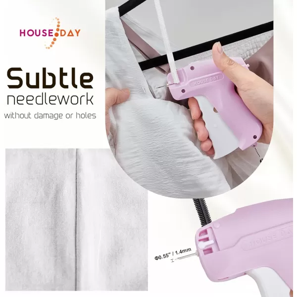 HOUSE DAY Stitch Gun for Clothes Micro Tagging Gun for Clothing Stitchy Speedy Price Gun with 6 Fine Needles 2200 Micro Thin Fasteners 50 Buttons Pink