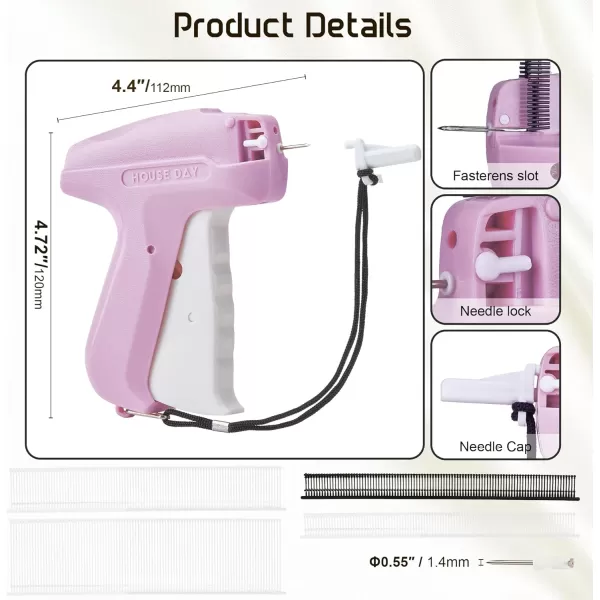 HOUSE DAY Stitch Gun for Clothes Micro Tagging Gun for Clothing Stitchy Speedy Price Gun with 6 Fine Needles 2200 Micro Thin Fasteners 50 Buttons Pink