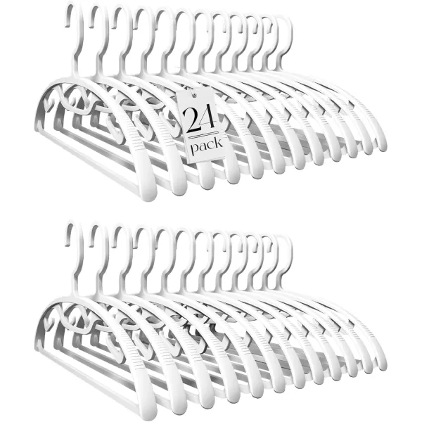 HOUSE DAY White Plastic Clothes Hangers Heavy Duty Coat Hangers 24 Pack Premium Thick Wide Shoulder Suit Hanger with NonSlip Hook Space Saving Hangers for Shirts Sweaters Dresses PantsWhite