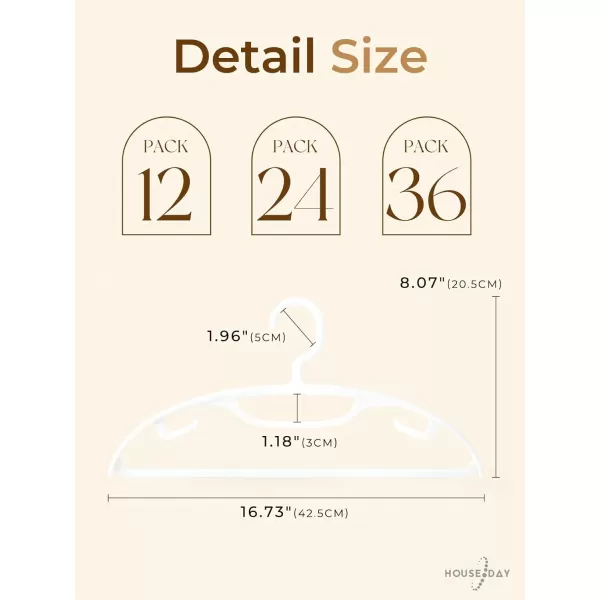 HOUSE DAY White Plastic Clothes Hangers Heavy Duty Coat Hangers 24 Pack Premium Thick Wide Shoulder Suit Hanger with NonSlip Hook Space Saving Hangers for Shirts Sweaters Dresses PantsWhite