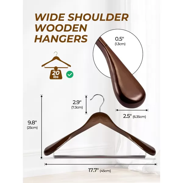 HOUSE DAY Wide Shoulder Wooden Hangers Wood Suit Hangers with Non Slip Pant Holder Heavy Duty Coat Hangers for Closet Wooden Clothes Hangers for Suits Coats Jackets Shirts 6 Pack WalnutWalnut