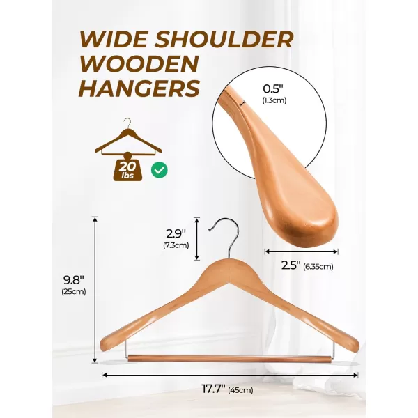 HOUSE DAY Wide Shoulder Wooden Hangers Wood Suit Hangers with Non Slip Pant Holder Heavy Duty Coat Hangers for Closet Wooden Clothes Hangers for Suits Coats Jackets Shirts 6 Pack WalnutNatural