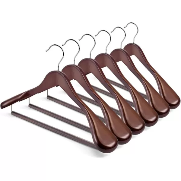 HOUSE DAY Wide Shoulder Wooden Hangers Wood Suit Hangers with Non Slip Pant Holder Heavy Duty Coat Hangers for Closet Wooden Clothes Hangers for Suits Coats Jackets Shirts 6 Pack WalnutWalnut