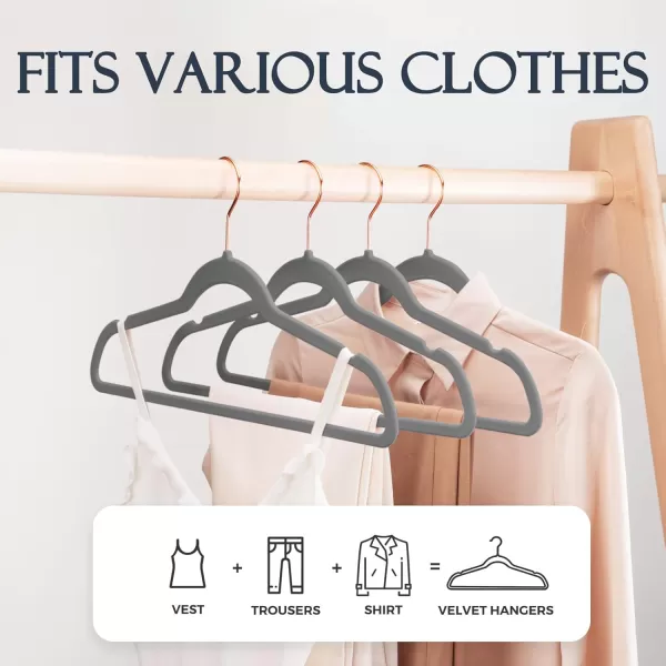 HOUSE DAY Grey Velvet Hangers 60 Pack Premium Clothes Hangers NonSlip Felt Hangers Sturdy Grey Hangers Heavy Duty Coat Hangers Space Saving Durable Suit Hangers No Hanger Marks Rose Gold HookGray