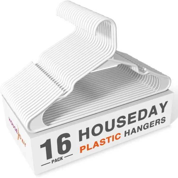 imageHOUSE DAY Plastic Hangers 16 Pack  Adult Clothes Hangers White  Space Saving NonSlip Durable Notched Hangers for Closet Organized Perfect Slim Coat Hangers  Percheros Ganchos para Colgar RopaWhite