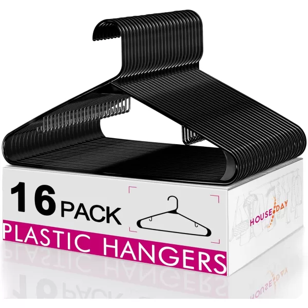 imageHOUSE DAY Black Plastic Hangers 50 Pack Plastic Clothes Hangers Shirt Hangers Space Saving Plastic Coat Hangers for Closet Clothing Hangers Adult Hangers for Shirts Coats Skirt DressBlack