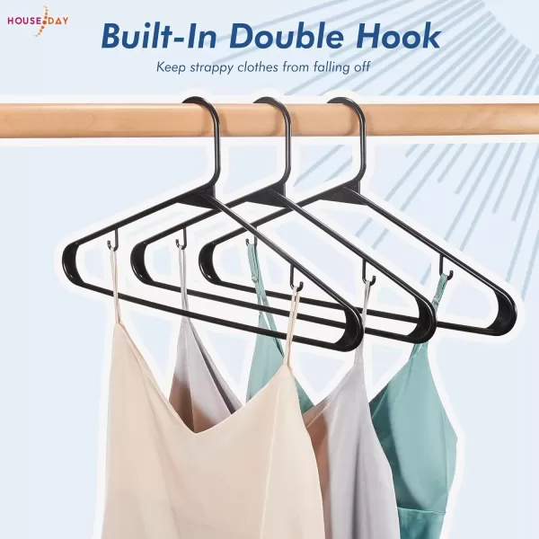 imageHOUSE DAY Black Plastic Hangers 50 Pack Plastic Clothes Hangers Shirt Hangers Space Saving Plastic Coat Hangers for Closet Clothing Hangers Adult Hangers for Shirts Coats Skirt DressBlack