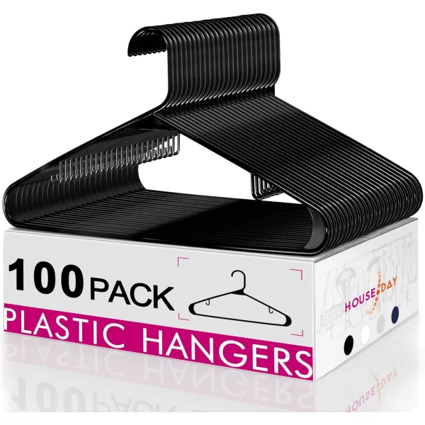 imageHOUSE DAY Black Plastic Hangers 50 Pack Plastic Clothes Hangers Shirt Hangers Space Saving Plastic Coat Hangers for Closet Clothing Hangers Adult Hangers for Shirts Coats Skirt DressBlack