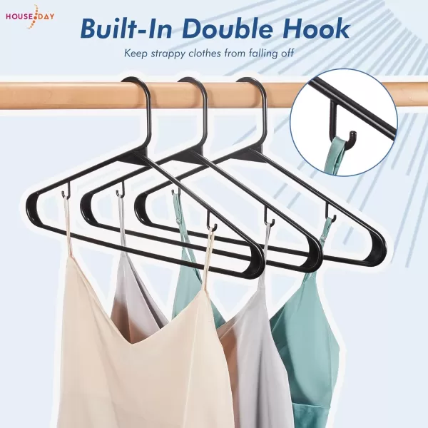 imageHOUSE DAY Black Plastic Hangers 50 Pack Plastic Clothes Hangers Shirt Hangers Space Saving Plastic Coat Hangers for Closet Clothing Hangers Adult Hangers for Shirts Coats Skirt DressBlack