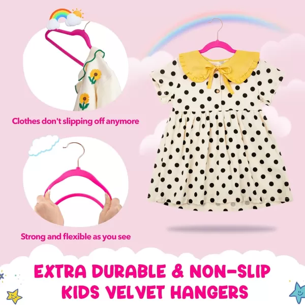 imageHOUSE DAY Velvet Kids Hangers 120 Pack Premium Childrens Hangers for Closet Slim Cute Hangers Kids Clothes Hanger Non Slip Kids Felt Hangers 14 Inch Small Hangers for Kids Clothes Blush PinkHot Pink