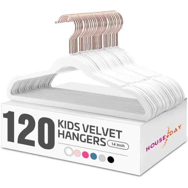 imageHOUSE DAY Velvet Kids Hangers 120 Pack Premium Childrens Hangers for Closet Slim Cute Hangers Kids Clothes Hanger Non Slip Kids Felt Hangers 14 Inch Small Hangers for Kids Clothes Blush PinkWhite