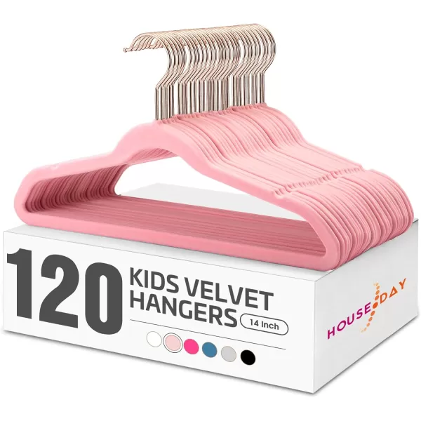 imageHOUSE DAY Velvet Kids Hangers 120 Pack Premium Childrens Hangers for Closet Slim Cute Hangers Kids Clothes Hanger Non Slip Kids Felt Hangers 14 Inch Small Hangers for Kids Clothes Blush PinkBlush Pink