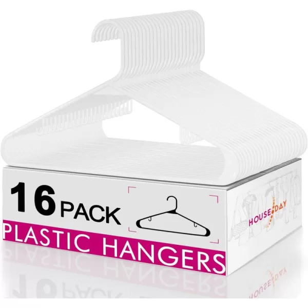 imageHOUSE DAY Black Plastic Hangers 50 Pack Plastic Clothes Hangers Shirt Hangers Space Saving Plastic Coat Hangers for Closet Clothing Hangers Adult Hangers for Shirts Coats Skirt DressWhite