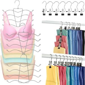 imageHOUSE DAY Tank Top Hangers 2 Pack ampamp 20 Pack Leggings Organizers Hangers Clips Space Saving Yoga Pants Hangers Organizer Hanging Closet Organizers and Storage for Hat Bras Camisoles Shorts20Clips2Bar Hangers