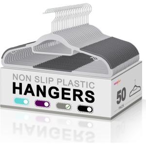 imageHOUSE DAY Plastic Hangers 100 Pack Gray Plastic Clothes Hangers Non Slip Hangers with Grip Heavy Duty Plastic Hangers with 360 Swivel Hook Ultra Thin Hangers Space Saving Hangers for ClosetLight Gray  Dark Gray