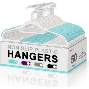 imageHOUSE DAY Plastic Hangers 100 Pack Gray Plastic Clothes Hangers Non Slip Hangers with Grip Heavy Duty Plastic Hangers with 360 Swivel Hook Ultra Thin Hangers Space Saving Hangers for ClosetWhiteblue