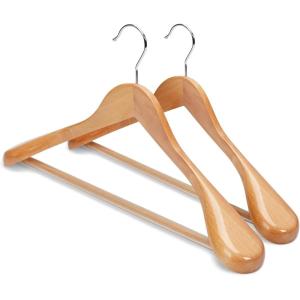 imageHOUSE DAY Wood Suit Hangers for Men Smooth Wide Shoulder Wooden Hangers with Non Slip Pant Holder Wide Hangers for Suits Coats Jackets Heavy Wide Clothes Hanger 2 Pack WalnutNatural