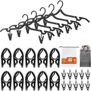 imageHOUSE DAY Foldable Travel Hangers 20 Pack w10 Clips Cruise Essentials 2025 Portable Hangers Collapsible Hanger Plastic Travel Must Haves for Suitcase Hotel RV Road Trip Flying CampingBlackBlack