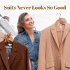 imageHOUSE DAY 165quot Wooden Suit Hangers 6 PackHeavy Duty Wide Shoulder Hangers Solid Wood Coat Hangers with NonSlip Pant Bar for Petite Adults Teens and Small Suits Coats Jackets WhiteNatural