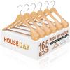 imageHOUSE DAY 165quot Wooden Suit Hangers 6 PackHeavy Duty Wide Shoulder Hangers Solid Wood Coat Hangers with NonSlip Pant Bar for Petite Adults Teens and Small Suits Coats Jackets WhiteNatural