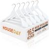 imageHOUSE DAY 165quot Wooden Suit Hangers 6 PackHeavy Duty Wide Shoulder Hangers Solid Wood Coat Hangers with NonSlip Pant Bar for Petite Adults Teens and Small Suits Coats Jackets WhiteWhite